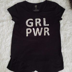 Girls black shark bite hem shirt with bling